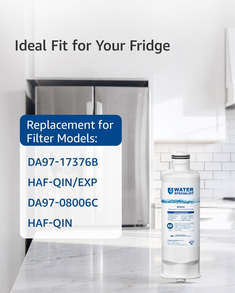 Waterspecialist فلتر مياه ثلاجة بديل Waterspecialist DA97-17376B لـ Samsung HAF-QIN/EXP، HAF-QIN، RF28T5001SR، DA97-08006C، RS27T5200SR، RF28R7351SG، RF24R7201SR، RF27T5201SR، WS645A (عبوة من 3)  - Image 3