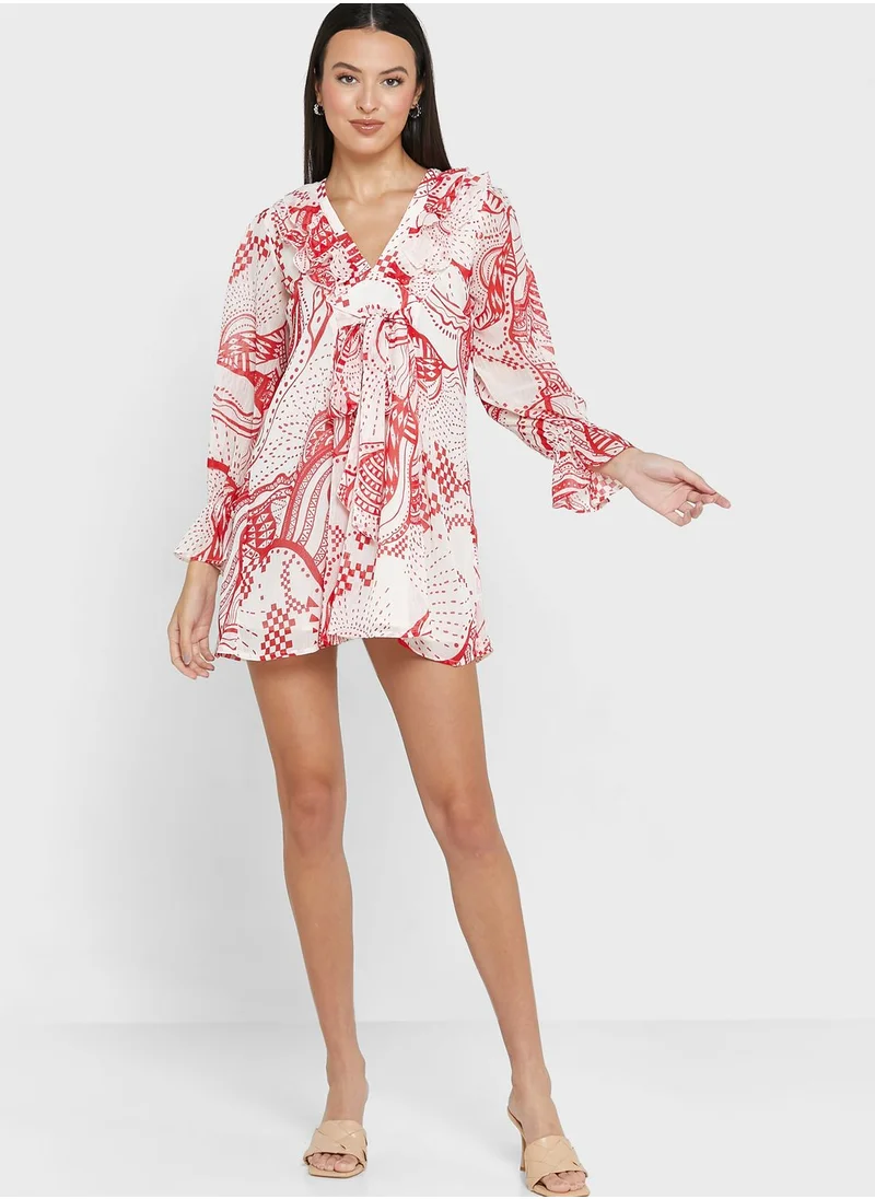 River Island Petite Print Frill Mini Dress