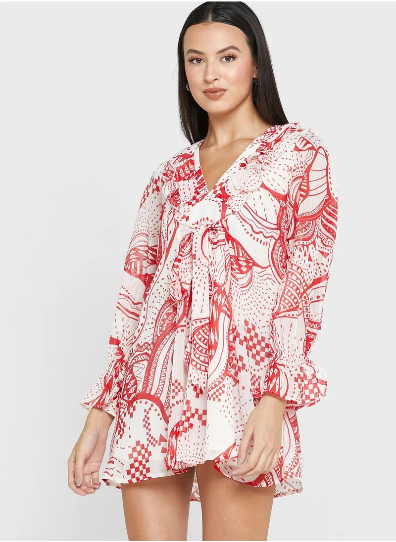 River Island Petite Print Frill Mini Dress