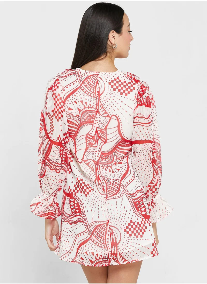 River Island Petite Print Frill Mini Dress