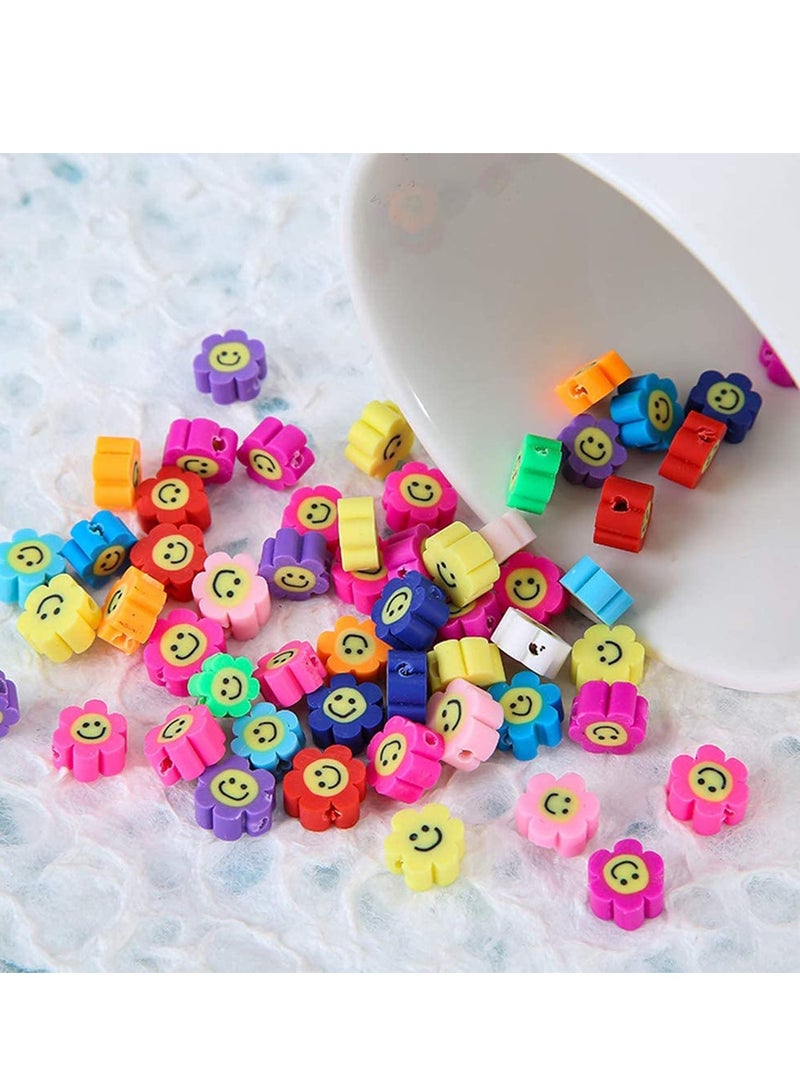 SYOSI Beads Mixed Sun Flower Smiley Polymer Clay Spacer Beads for Women Girls Jewelry Making DIY Bracelet Necklace Hair Clip Accessories, Smiley Face Beads 10mm Polymer Clay Color Mixed 50pcs  - Image 2