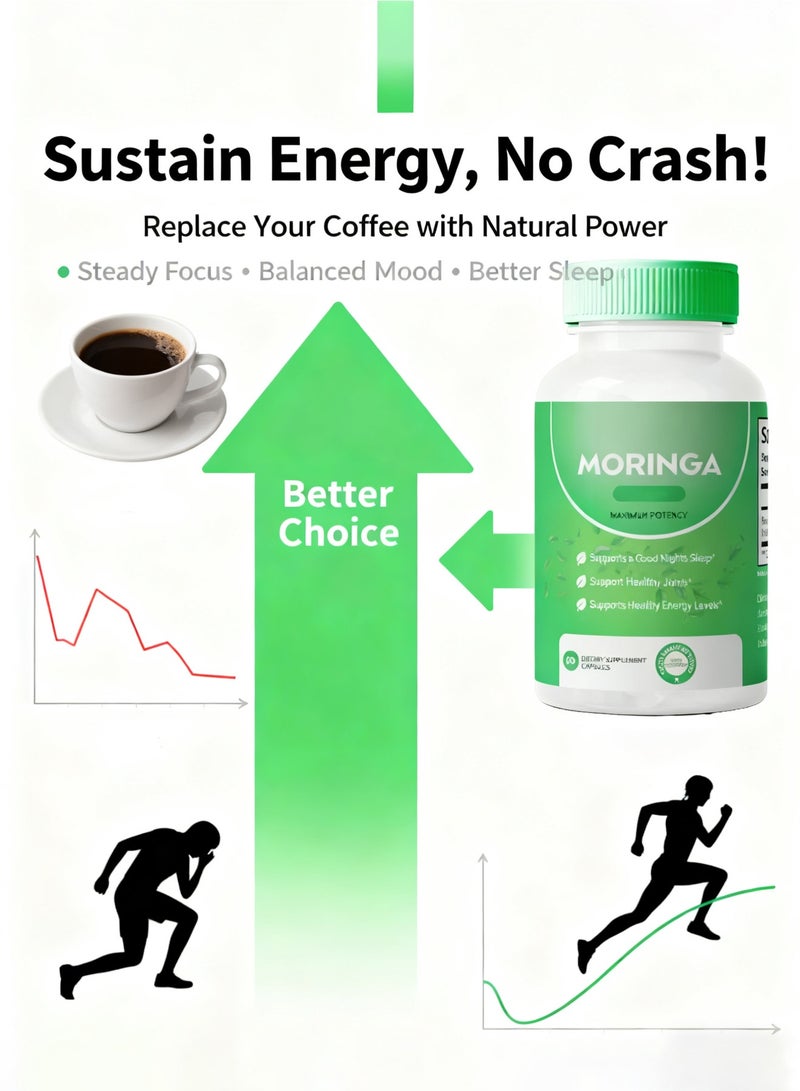 مورينجا كبسولات المورينجا، كبسولات نباتية، مسحوق المورينجا النقي، طاقة، صحة الجلد والمناعة والأمعاء، غذاء خارق، غني بمضادات الأكسدة، فيتامينات أساسية وأحماض أمينية، مكمل غذائي طبيعي أخضر خارق، 60 كبسولة - Image 5