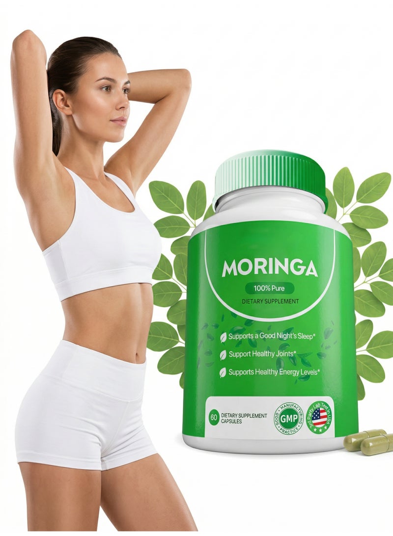 Moringa Capsules,Vegetarian Capsules,Pure Moringa Powder,Energy,Skin,Immune & Gut Health Superfood,Rich in Antioxidants,Essential Vitamins & Amino Acids,Natural Green Superfood Supplement,60 Count - Image 1