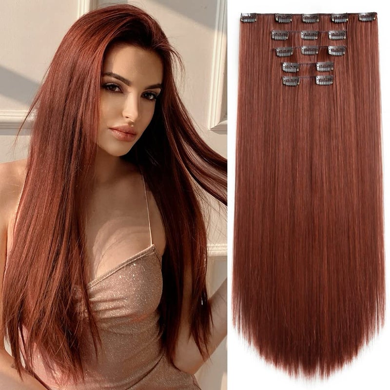 StrRid Hair Extensions Auburn Clip in Extension Straight Invisible 22 Long Synthetic Thick Clips on Red Hairpieces for Women 5PCS Black Curly Wavy 18 Cheap Brown Blonde Natural Full Head 5 Oz