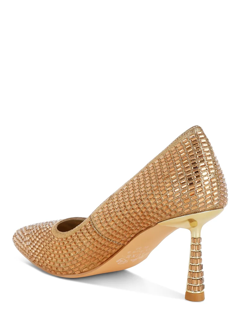 London Rag Rhinestones Embellished Pumps in Beige Gold