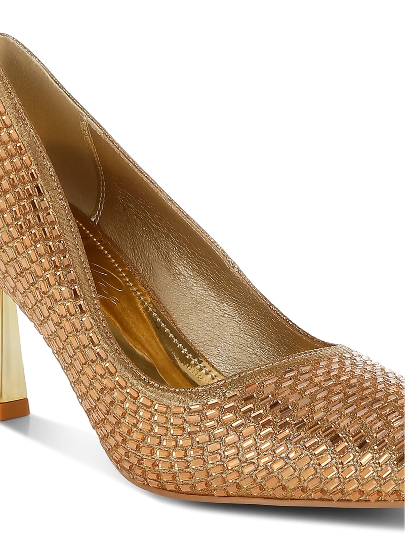 London Rag Rhinestones Embellished Pumps in Beige Gold