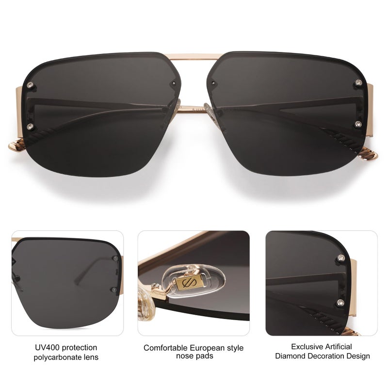 SOJOS Trendy Aviator Sunglasses Mens Womens Retro Metal Rimless Frame Shades Lentes De Sol Para Mujer SJ1192 Gold - Image 5