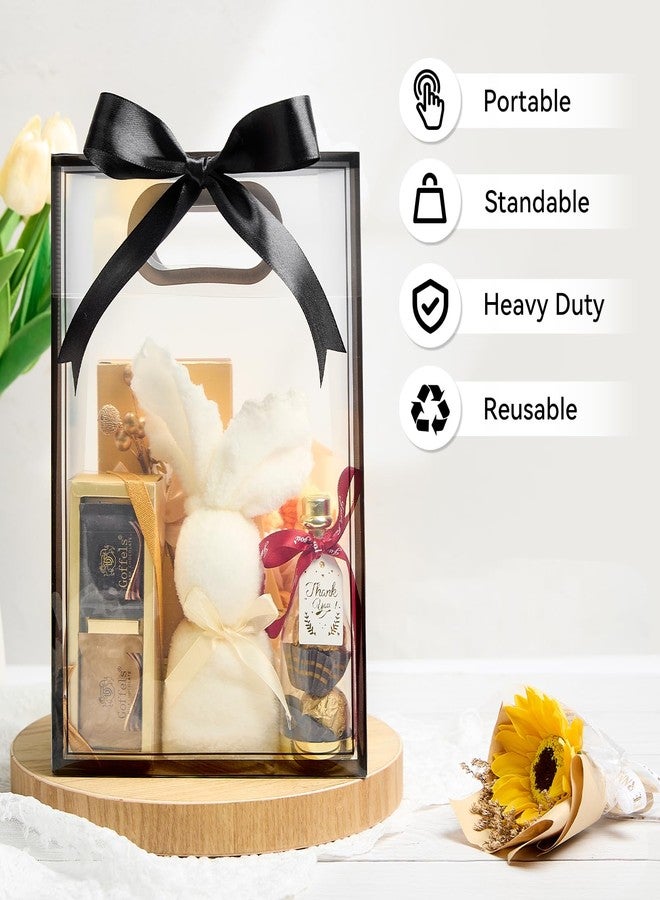 Ohuimrt 12 Pack Clear Plastic Gift Bags with Handles, Reusable Party Favor Bags with Ribbon for Birthday, Wedding, Bachelorette Party, 10.2 x 7.1 x 3.1 Inch (Black) - Image 4