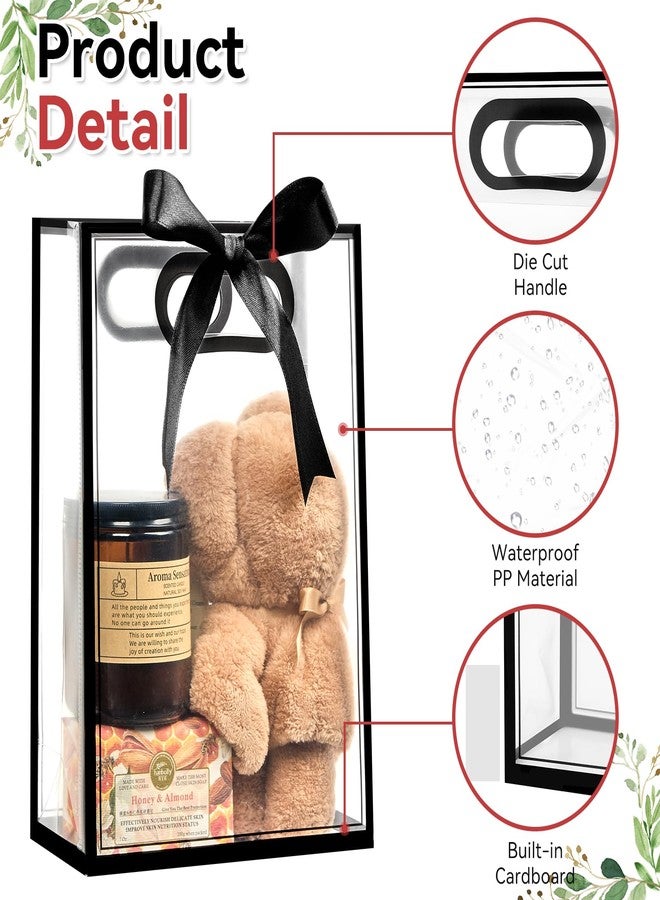 Ohuimrt 12 Pack Clear Plastic Gift Bags with Handles, Reusable Party Favor Bags with Ribbon for Birthday, Wedding, Bachelorette Party, 10.2 x 7.1 x 3.1 Inch (Black) - Image 3