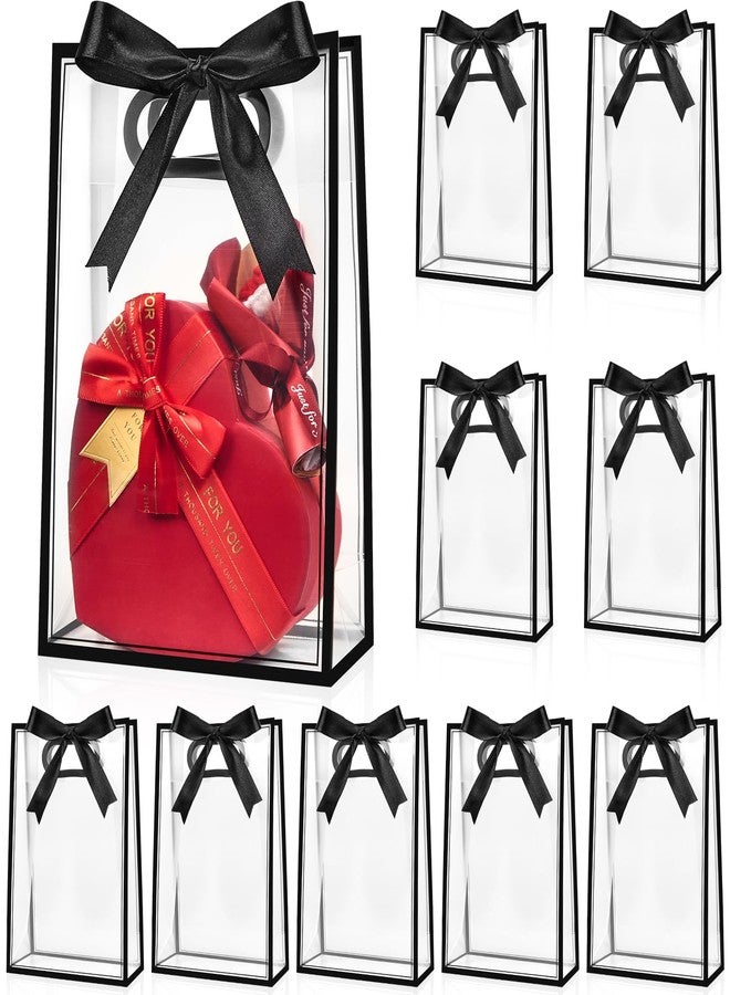 Ohuimrt 12 Pack Clear Plastic Gift Bags with Handles, Reusable Party Favor Bags with Ribbon for Birthday, Wedding, Bachelorette Party, 10.2 x 7.1 x 3.1 Inch (Black) - Image 1