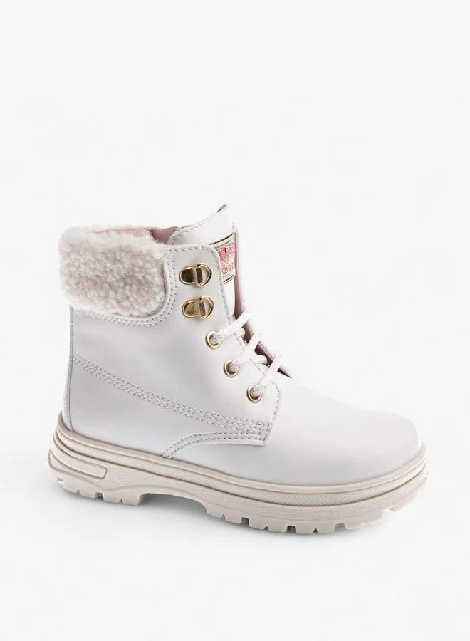 Pablosky Girls Fleece Detail Hook and Loop Ankle Length Boots