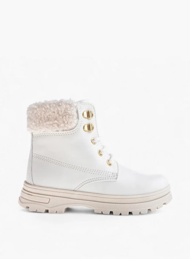 Pablosky Girls Fleece Detail Hook and Loop Ankle Length Boots