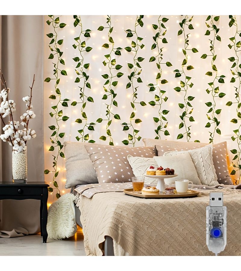 USB Powered Pothos Curtain Light Garland 5m 50 Leds Warm White For Wedding Decoration - Image 2
