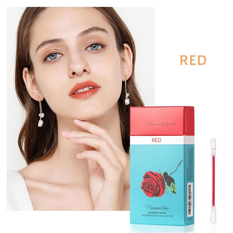 Xiaojmake Tattoo Lipstick Cotton Swab 20PCS Long Lasting Matte Lip Tint Waterproof Non Stick Liquid Lip Gloss Set (Red) - Image 3