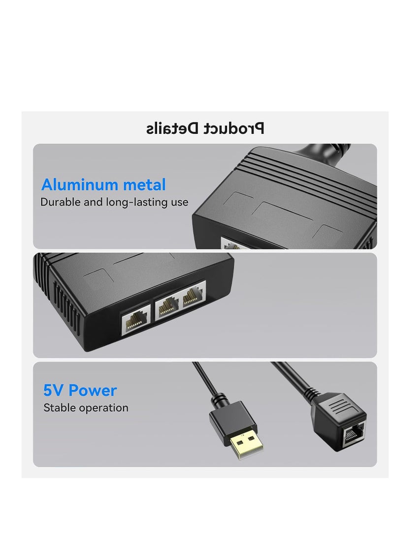 Excefore - RJ45 Ethernet Splitter 1 to 2 Out, with USB Power Cable, RJ45 Internet Splitter Adapter 1000Mbps High Speed for Cat 5/5e/6/7/8 Cable, Support Two Devices Working Simultaneously - Image 1