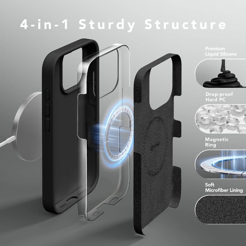 GONEZ Magnetic for iPhone 16 Pro Case, Compatible with MagSafe, [Screen Protector + Camera Lens Protector], Silicone Shockproof Anti-Scratch Protective Phone Case 6.3 inch, Black - Image 5