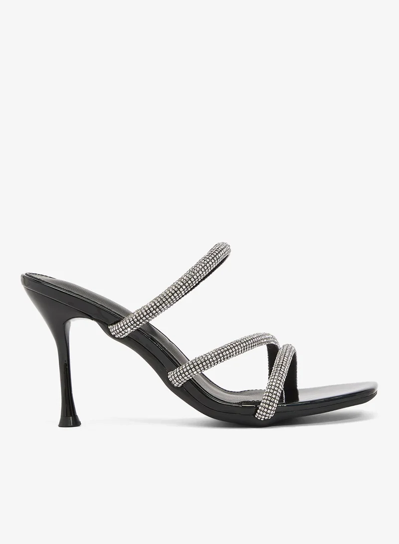 Ella Limited Edition Silver Rhinestone Detail Strap Detail Heels for Women | Best Price UAE