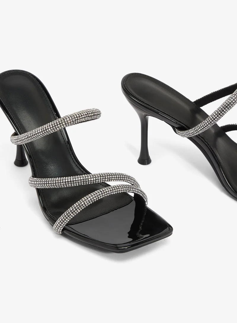 Ella Limited Edition Silver Rhinestone Detail Strap Detail Heels for Women | Best Price UAE