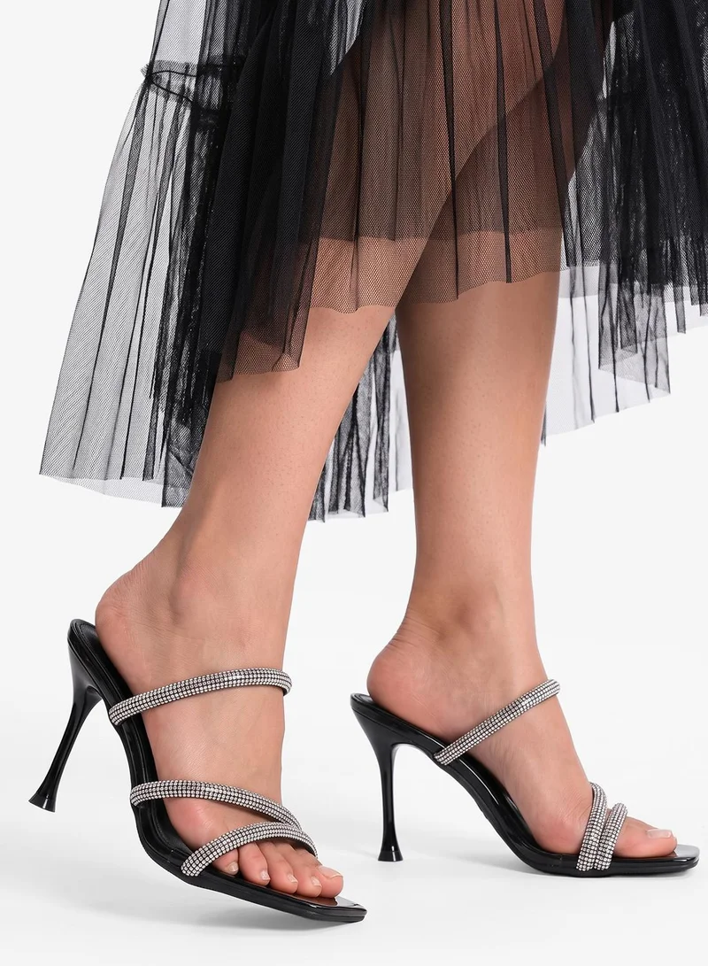 Ella Limited Edition Silver Rhinestone Detail Strap Detail Heels for Women | Best Price UAE
