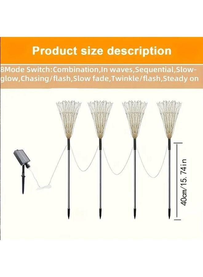 4 حزمة 320 مصباح LED خارجي شمسي أضواء الألعاب النارية أبيض دافئ ديكور حديقة فناء - Image 4