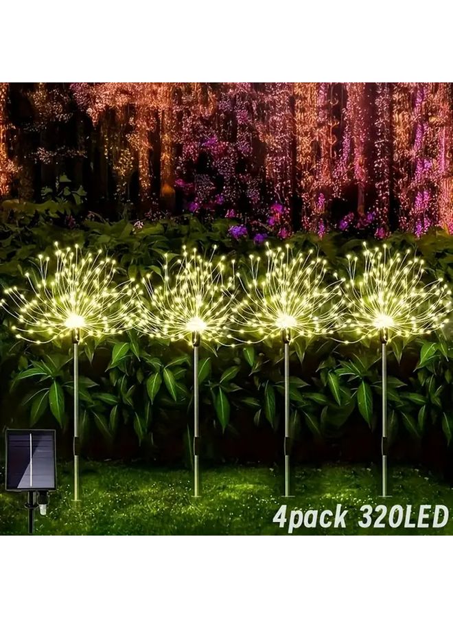 4 حزمة 320 مصباح LED خارجي شمسي أضواء الألعاب النارية أبيض دافئ ديكور حديقة فناء - Image 1