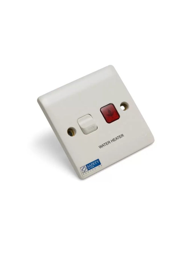 FYM FYM - 1GANG DP WATER HEATER SWITCH + NEON LIGHT 20A, 86x86mm, Polycarbonate Fire Retardant Switch, White, Durable & High Quality | 1 Year Warranty 