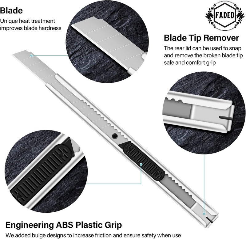 Faded 6pc Heavy-Duty Stainless Steel Snap-Off Cutter Set – Industrial-Grade Utility Knives for Home, Office, Warehouse, Arts, Crafts & DIY Projects (9mm) - Image 3