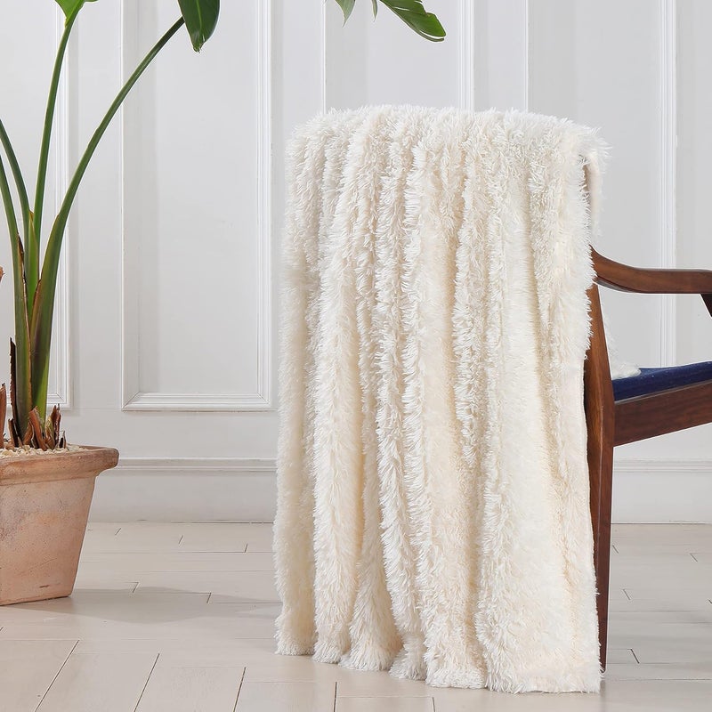 Tuddrom Decorative Extra Soft Faux Fur Blanket Twin Size 70" x 78",Solid Reversible Fuzzy Lightweight Long Hair Shaggy Blanket,Fluffy Cozy Plush Fleece Comfy Microfiber Blanket for Couch Sofa Bed,Cream White - Image 5