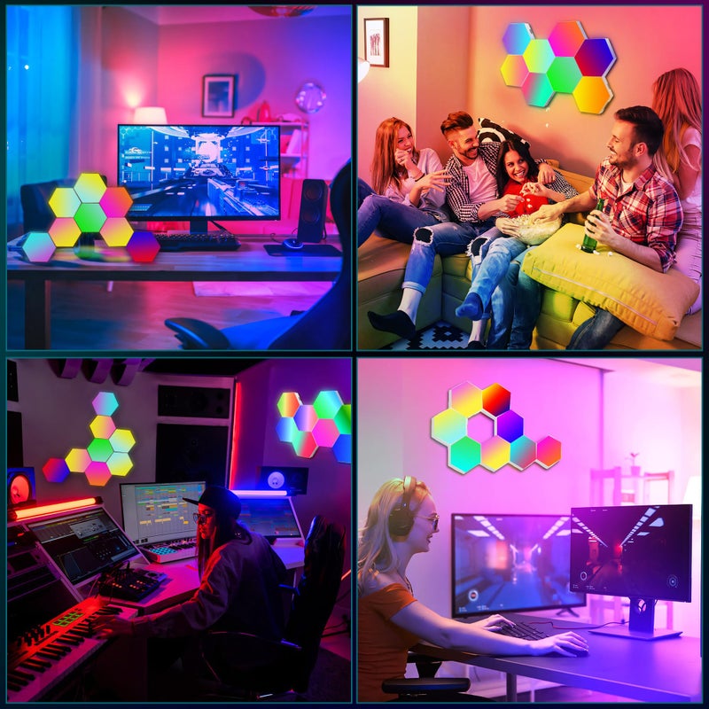 Hervika 8 Pack DIY Hexagon LED Lights, Music Sync RGB Gaming Lights with APP Smart Wall Lights for Bedroom Living Room Decor - Image 5