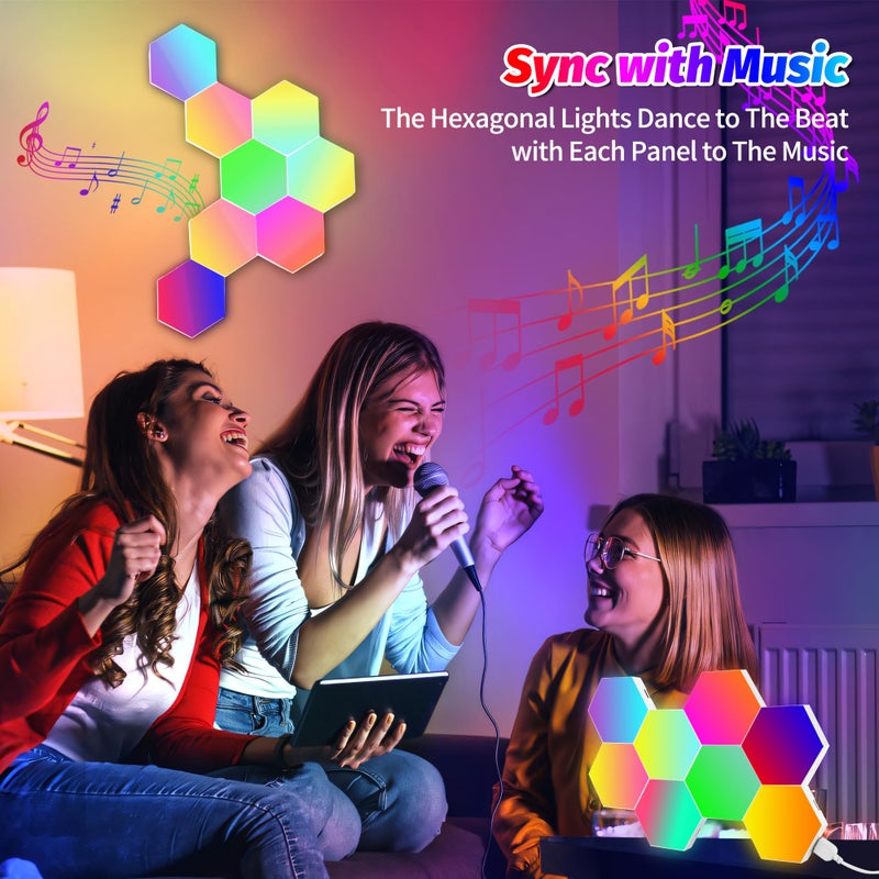 Hervika 8 Pack DIY Hexagon LED Lights, Music Sync RGB Gaming Lights with APP Smart Wall Lights for Bedroom Living Room Decor - Image 3