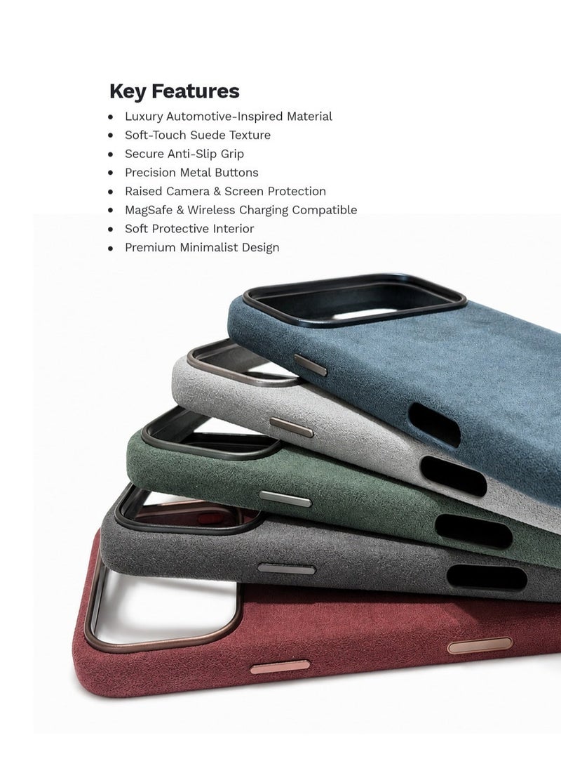 LOOP Alcantara Case Compatible with iPhone 18 Pro, Slim MagSafe Compatible Cover, Soft Suede Feel, Metal Buttons, Raised Camera and Screen Protection, Blue - Image 2