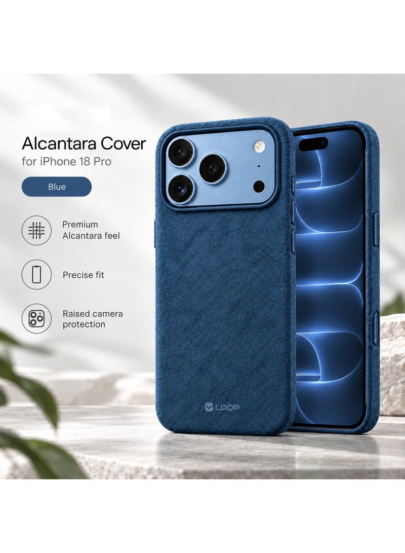 LOOP Alcantara Case Compatible with iPhone 18 Pro, Slim MagSafe Compatible Cover, Soft Suede Feel, Metal Buttons, Raised Camera and Screen Protection, Blue - Image 3