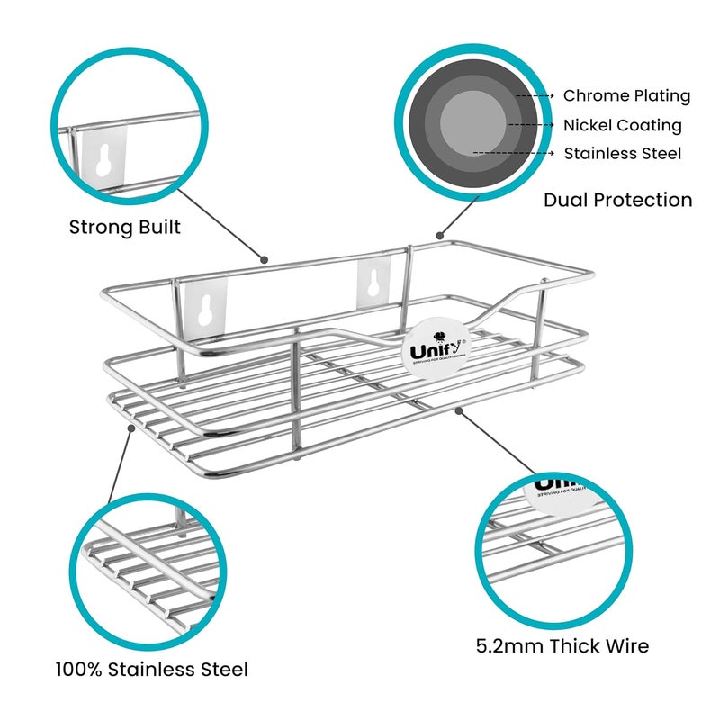 Unify Stainless Steel Multipurpose Storage RackShelf Bathroom Shelves and Racks Steel Bathroom Shelf Accessories Chrome Finish Size 31 15 7 cm - Image 4