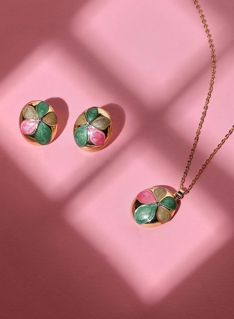 SOHI Women The Enamel-Holly Jewellery Set | California Gold Colour | One-Size | Metallic Alloy Material | Lobster Clasp & Push Back Closure | Jewellery Set For Casual & Daily Wear
