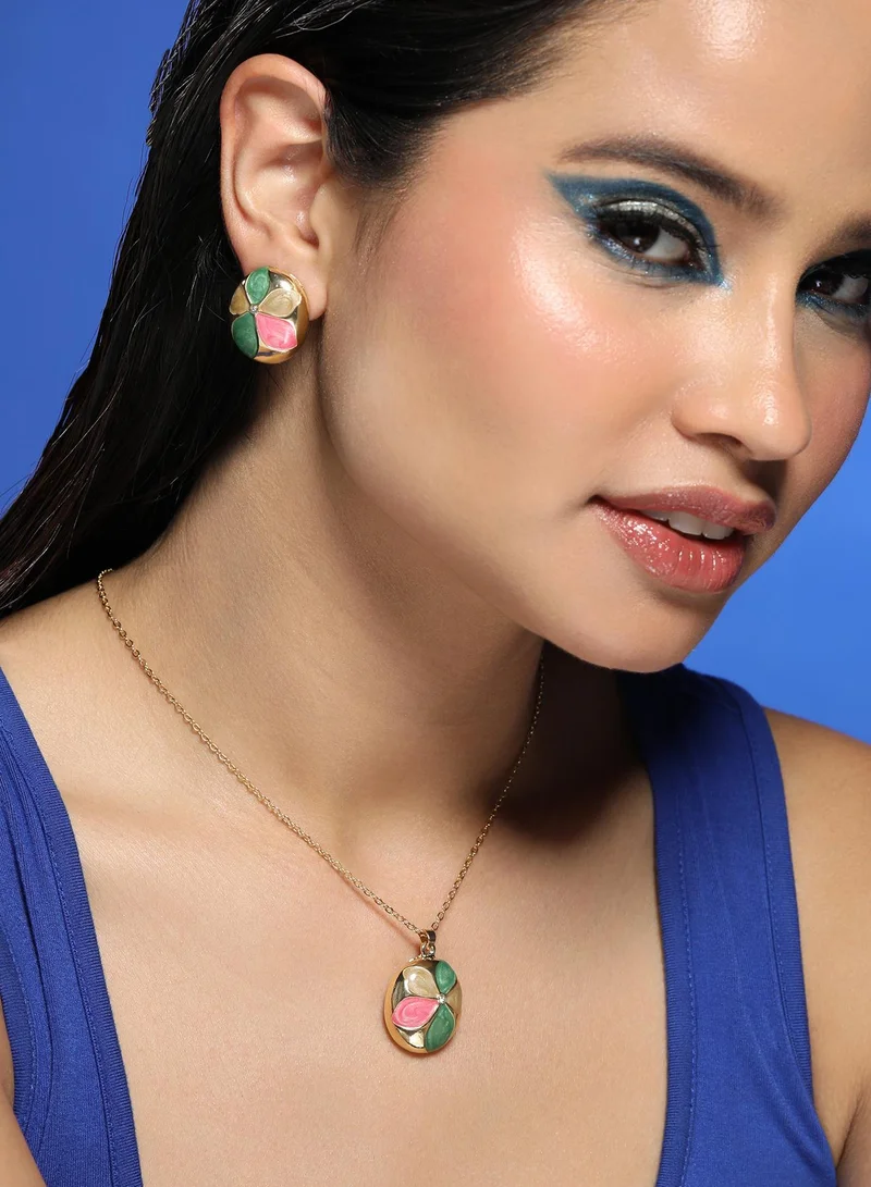 SOHI Women The Enamel-Holly Jewellery Set | California Gold Colour | One-Size | Metallic Alloy Material | Lobster Clasp & Push Back Closure | Jewellery Set For Casual & Daily Wear