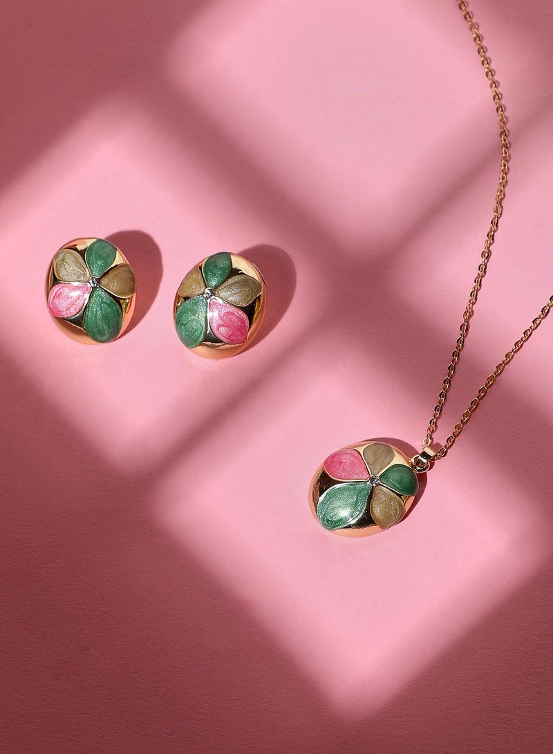 SOHI Women The Enamel-Holly Jewellery Set | California Gold Colour | One-Size | Metallic Alloy Material | Lobster Clasp & Push Back Closure | Jewellery Set For Casual & Daily Wear - Image 1