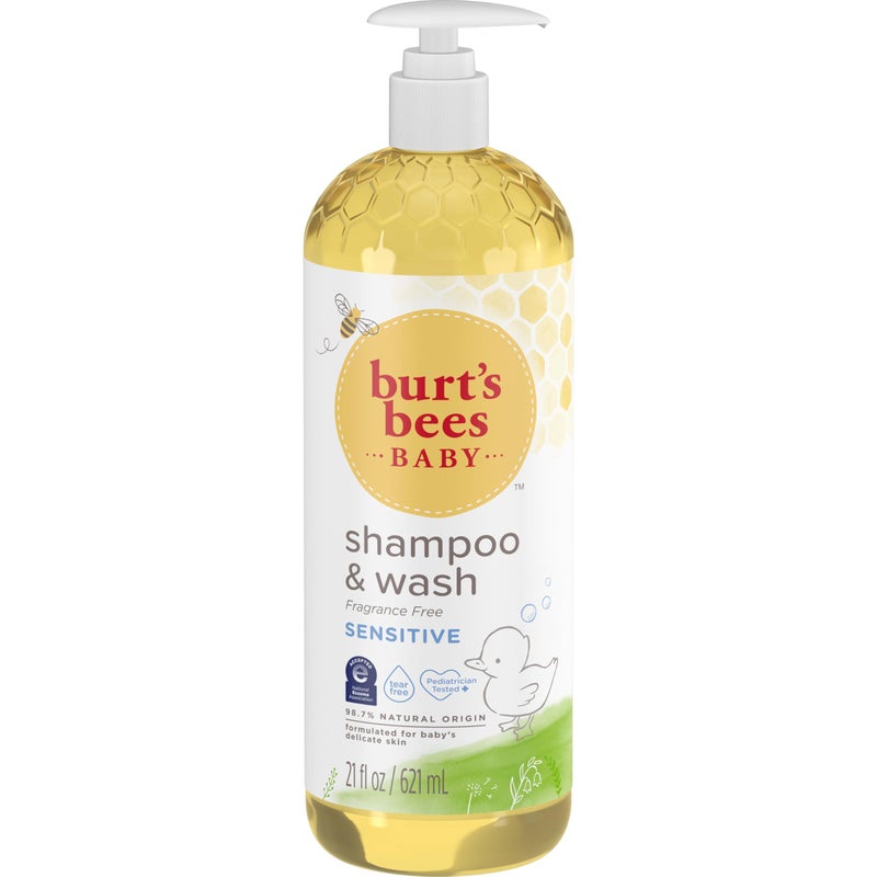 Burt's Bees Baby Sensitive Shampoo and Wash, Fragrance Free, Tear Free, Pediatrician Tested, 98.7% Natural Origin, 21 Fluid Ounces - Image 2