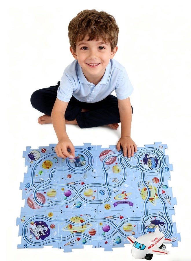 12Pcs Kids Puzzle Track Toy Set, Electric Space-Themed DIY Building Kit with Aircraft & Puzzles, Educational STEM Toys for Boys Girls Ages 3+,  Educational Montessori Toy for Toddlers - Image 3