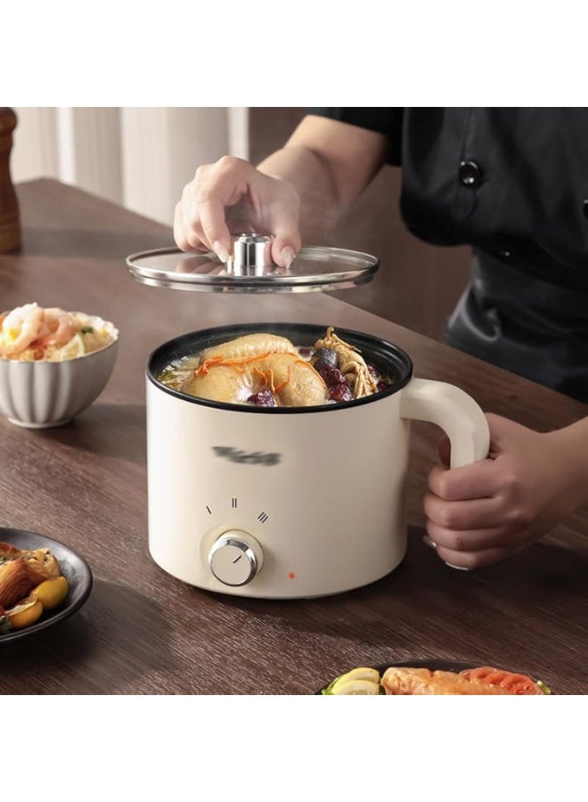 Arabest 1.8L Electric Hot Pot，Ramen Cooker, Dual power supply Mini Portable Multi-Functional Lazy Pot for Pasta, Noodles, Egg, Soup,Rice，Non-Stick Noodle Cooker with Boil Dry Protection for Dorm, Office (white) - Image 4