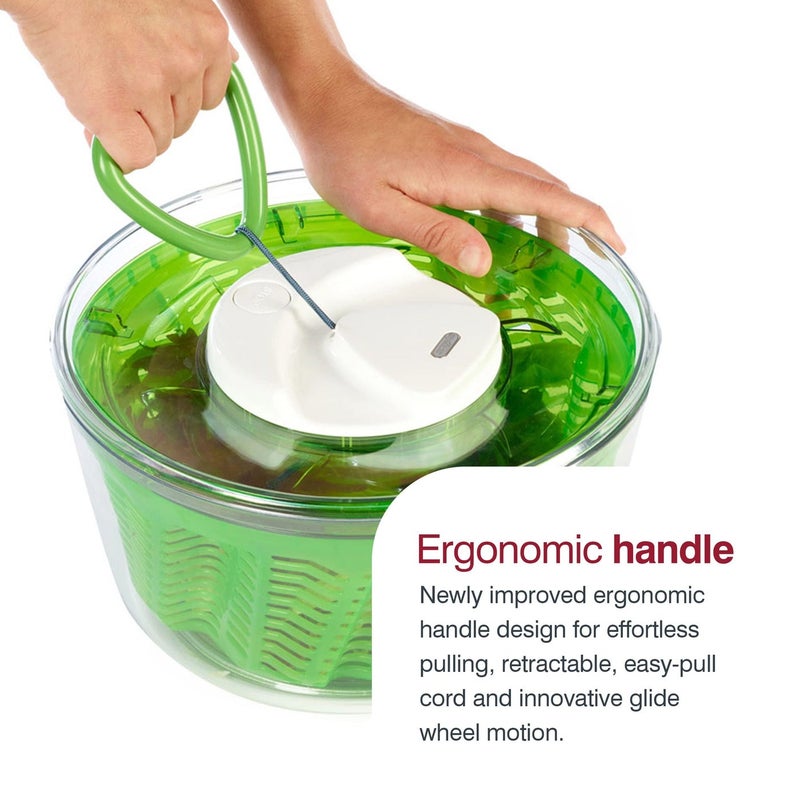 Zyliss Easy Spin 2 AquaVent Large Salad Spinner - Salad Spinner with Pull Cord - Salad Bowl for 4 to 6 Servings - Manual Vegetable and Fruit Dryer - Vegetable Spinner with Brake - Green, Large - Image 3