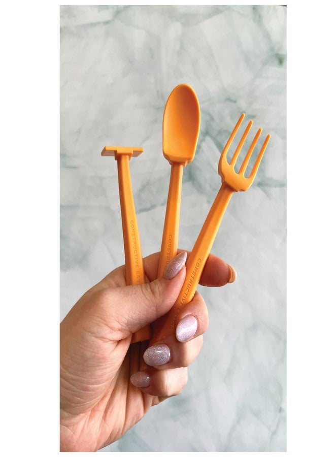 Constructive Eating Training Utensils - Made in USA - Hard Hat Orange - Construction - Image 2