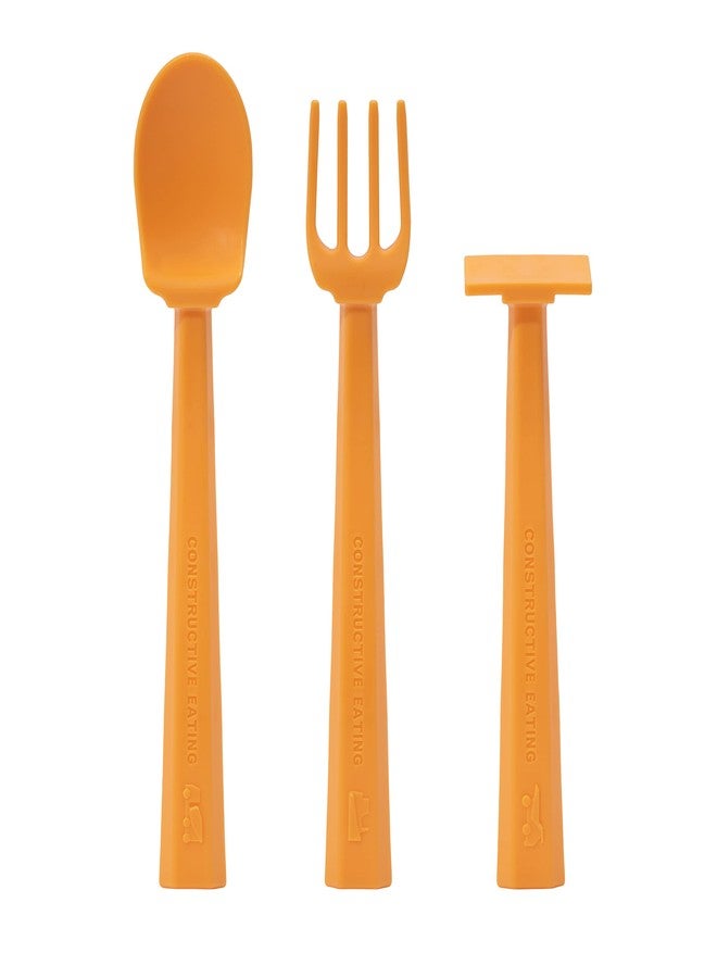 Constructive Eating Training Utensils - Made in USA - Hard Hat Orange - Construction - Image 1