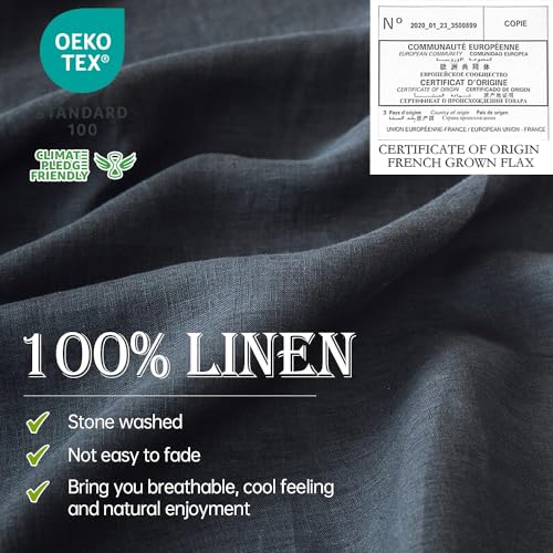 Simple&Opulence 100% Linen Sheet Set 4pcs Basic Style, Deep Pocket, Natural French Washed Flax Solid Color Soft Breathable Bed Sheets - Linen, Queen - Image 2