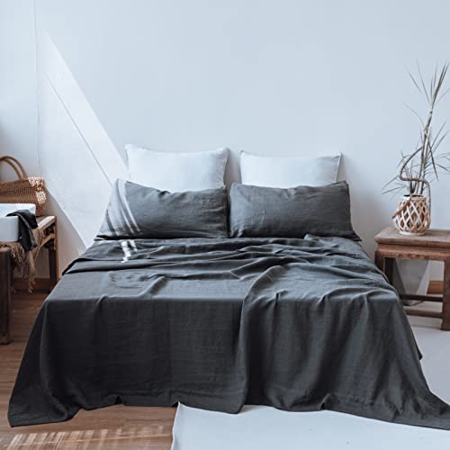 Simple&Opulence 100% Linen Sheet Set 4pcs Basic Style, Deep Pocket, Natural French Washed Flax Solid Color Soft Breathable Bed Sheets - Linen, Queen - Image 1