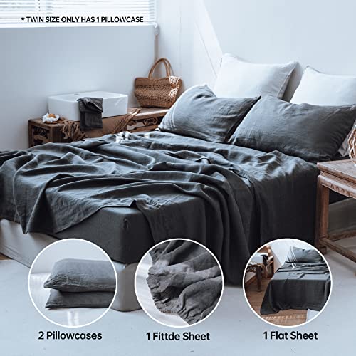 Simple&Opulence 100% Linen Sheet Set 4pcs Basic Style, Deep Pocket, Natural French Washed Flax Solid Color Soft Breathable Bed Sheets - Linen, Queen - Image 5
