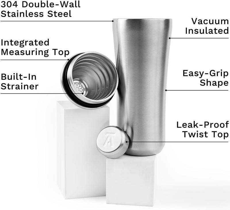 Elevated Craft Hybrid Cocktail Shaker - Premium Vacuum Insulated Stainless Steel Cocktail Shaker - Innovative Measuring System - Martini Shaker for the Home Bartender - 28oz Total Volume - Image 2