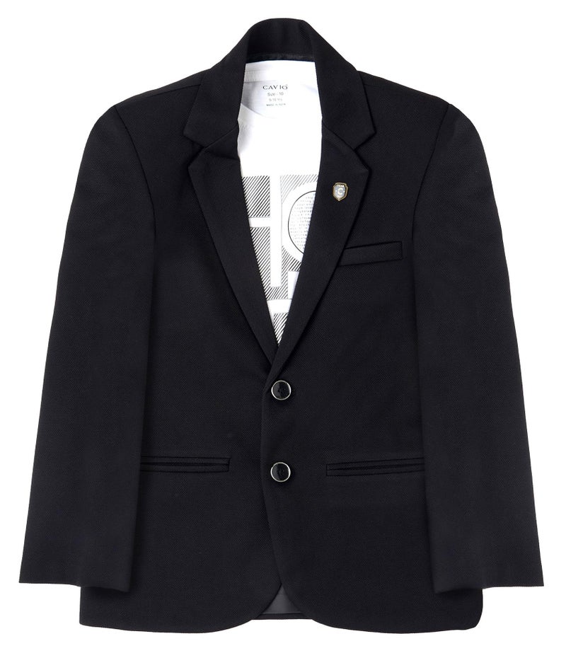 CAVIO Boys Black Regular Fit Solid Cotton Blazer and T-Shirt - Image 1