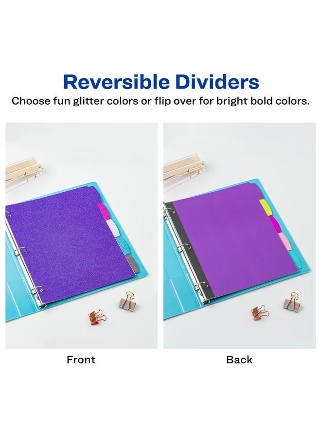 AVERY Big Tab Reversible Fashion Dividers, 5 Tabs, 1 Set, Assorted Glitter Colors (24928) - Image 2