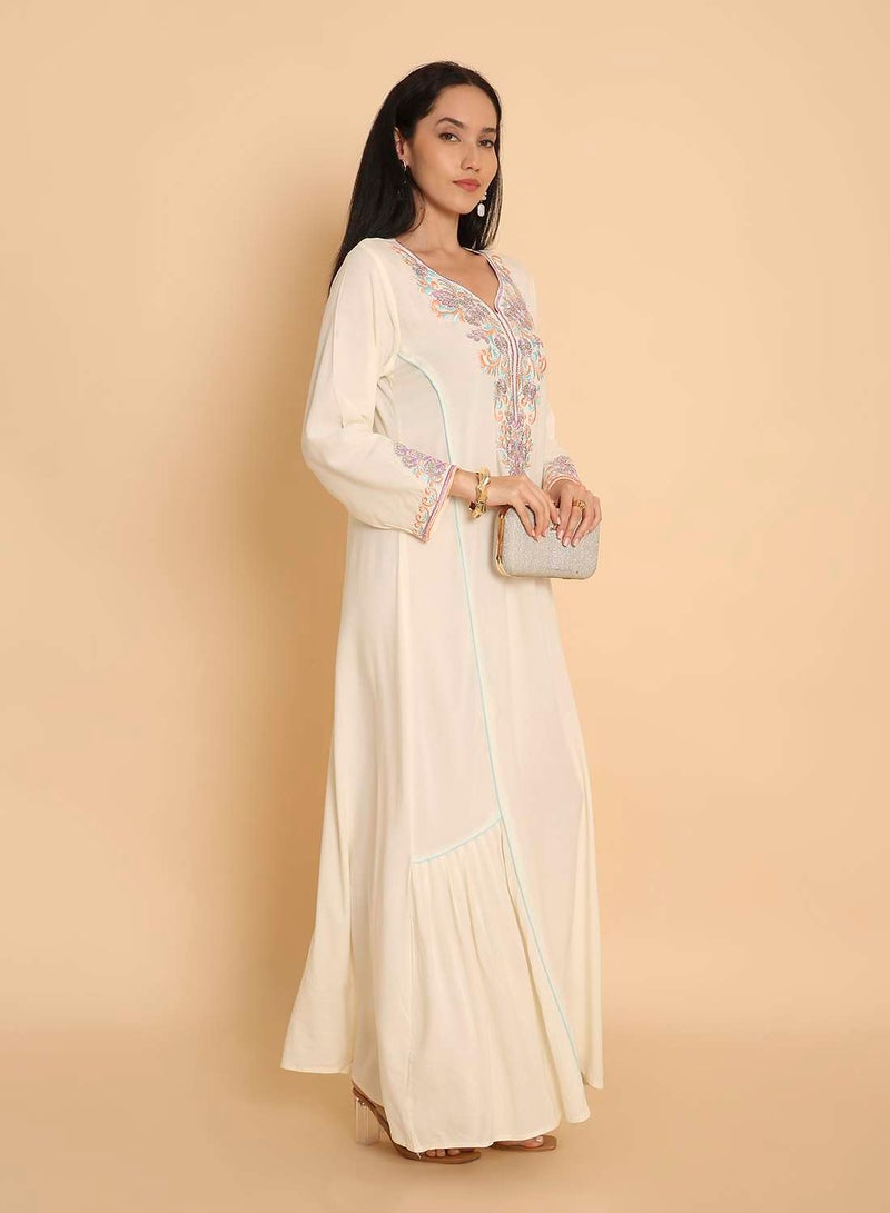 HANA & SARA Long unique embroided design arabic kaftan jalabiya dress for womens - Image 4