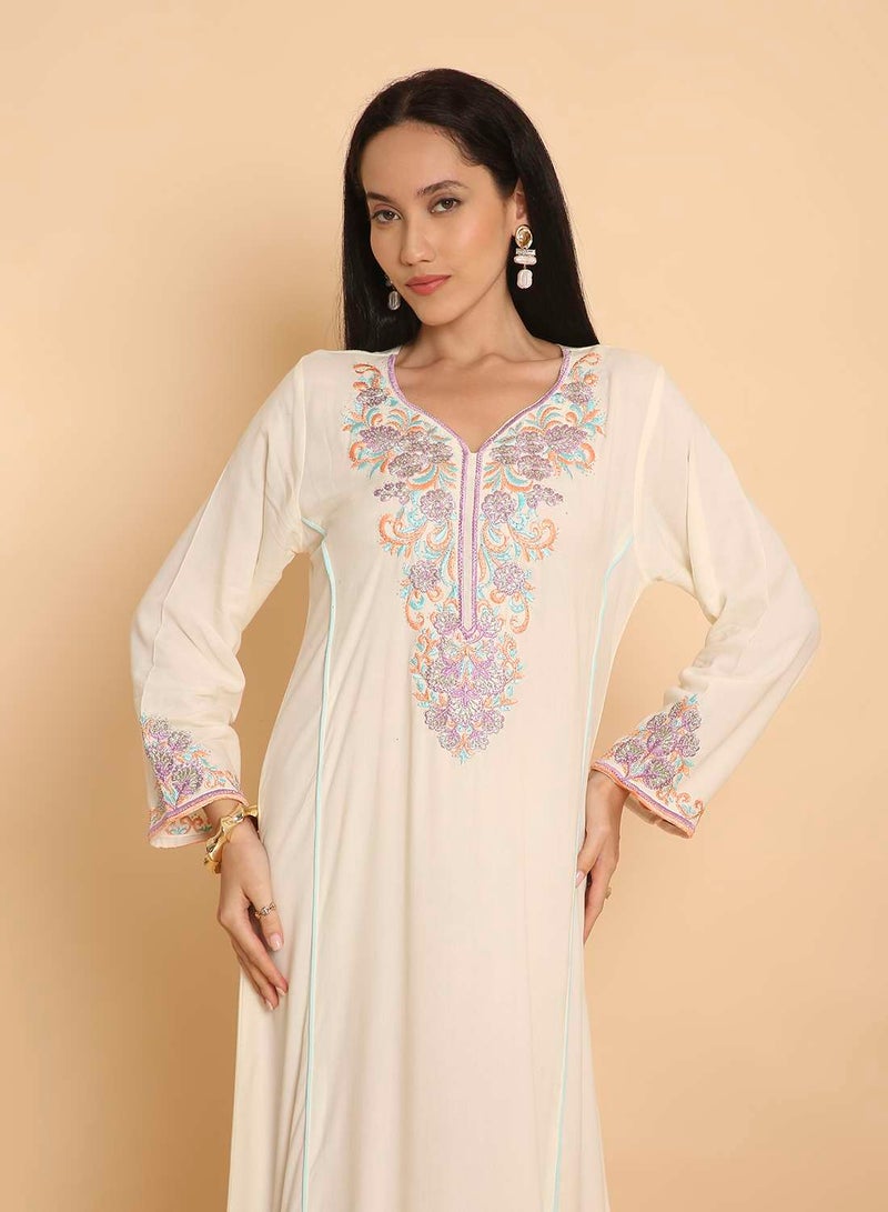HANA & SARA Long unique embroided design arabic kaftan jalabiya dress for womens - Image 3